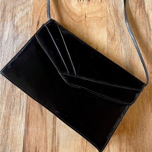 Elegant Black Faux Patent Leather Crossbody Bag